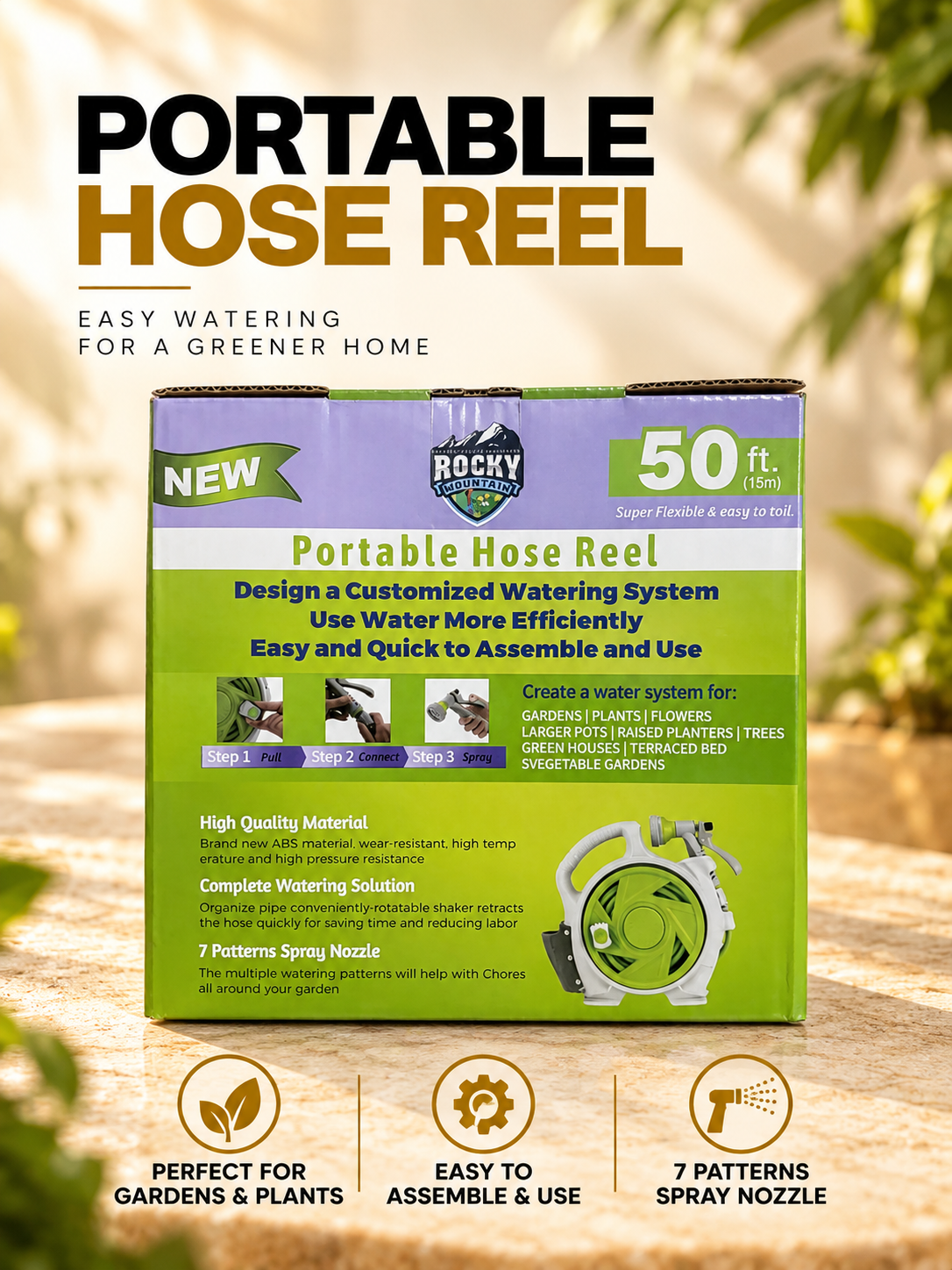 Rocky Mountain 50 ft Portable Hose Reel with 7-Pattern Spray Nozzle - How to use