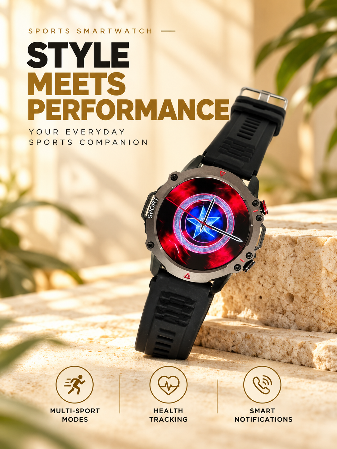 Rugged Sport Smartwatch – Premium Round Display with Stylish Sports Design - Main features