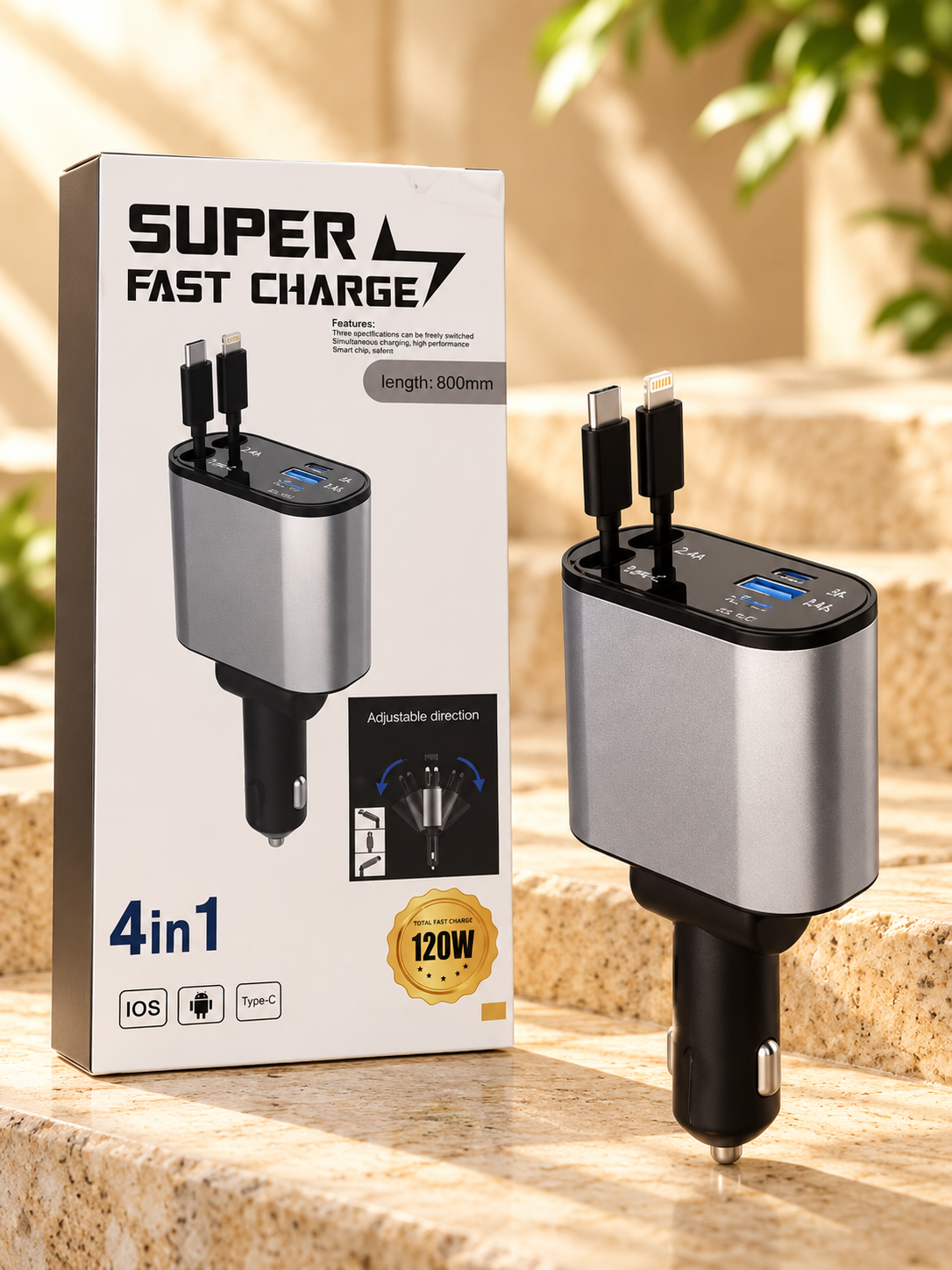 4-in-1 120W Super Fast Car Charger with Dual Cables & USB Ports - How to use