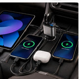 4-in-1 car charger charging multiple devices in a car