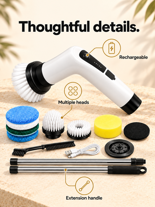 9 in 1 rechargeable electric cleaning brush — features