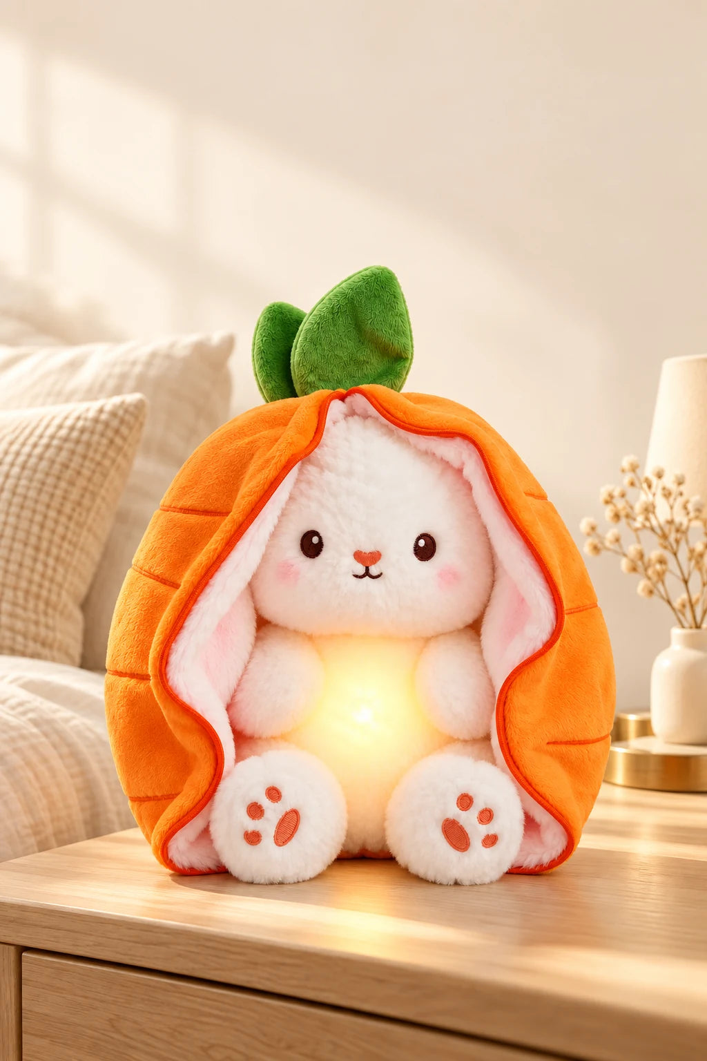 A fluffy bunny night light for a warm, playful touch.