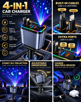 4-in-1 Starry Sky Car Charger with Type-C, USB & PD 3.0