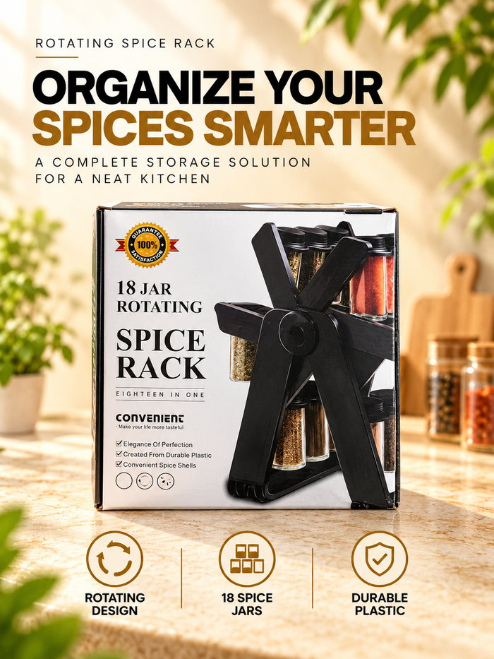 18-Jar Rotating Spice Rack Organizer – 360° Kitchen Spice Storage Stand