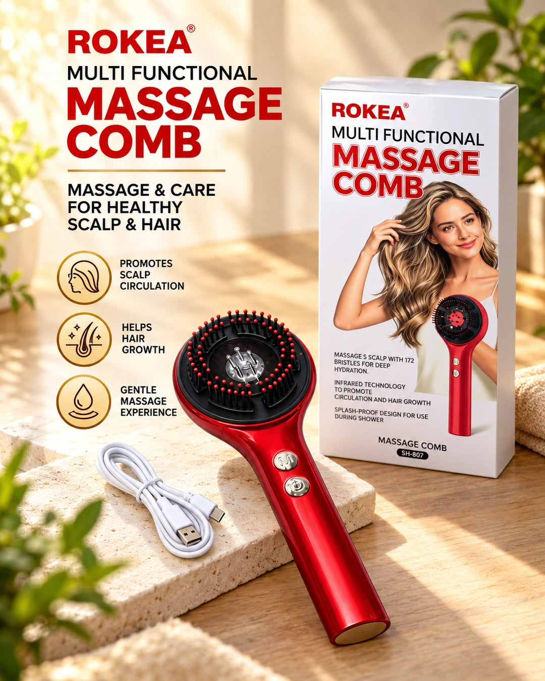 ROKEA Multifunctional Electric Scalp Massage Comb – SH-807 - Lifestyle
