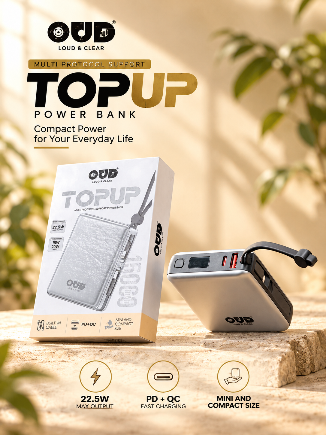 OUD TOPUP 22.5W Fast Charging Power Bank with Built-in Cable - Lifestyle