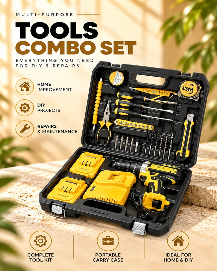 Cordless Power Tool Kit – Complete DIY & Home Repair Tool Set with Drill, Batteries & Accessories