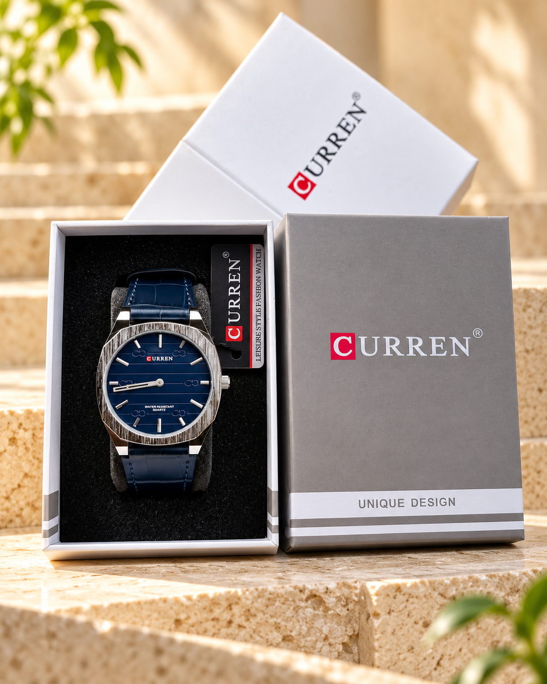 CURREN Men's Premium Analog Watch – Green, Blue, Grey & Black Leather Strap Collection - Product specifications